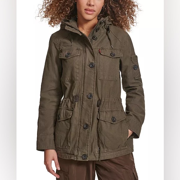 Levi's Women's 3x Utility Jacket Olive Green Military Cargo Coat